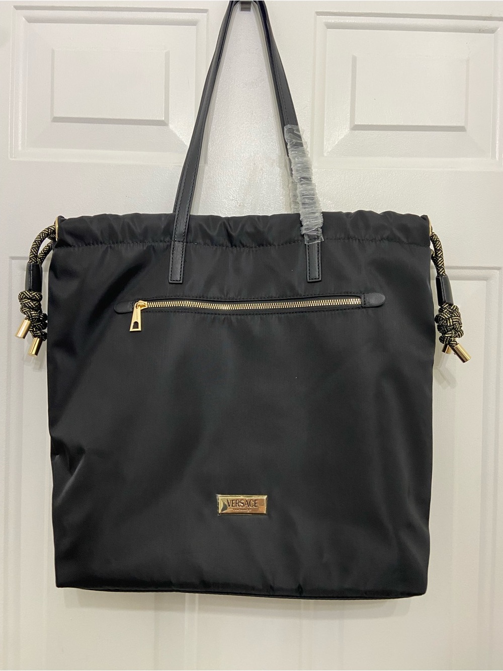 Versace Black Tote with Gold Rope Accents